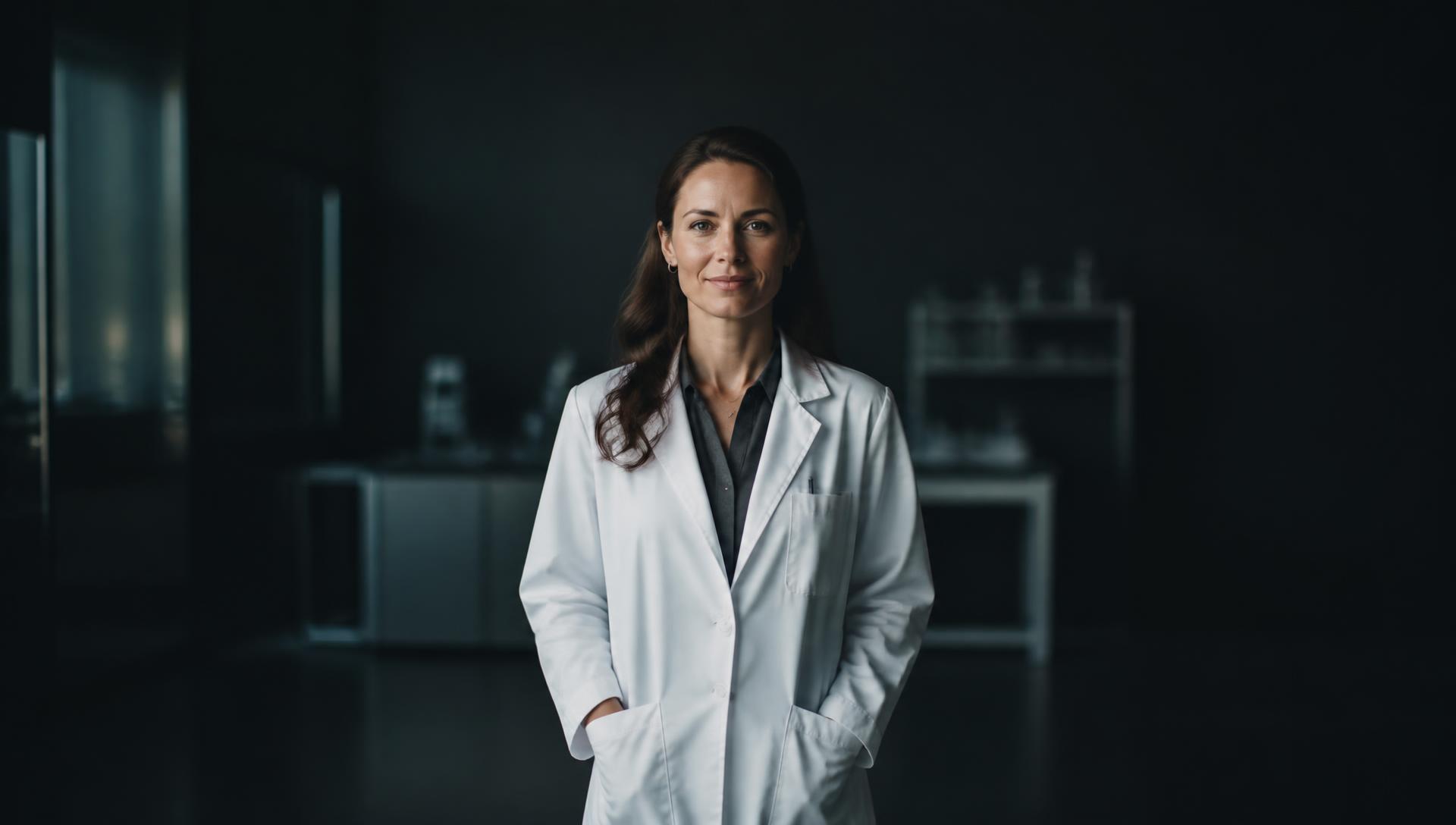 Clinical research coordinator in a white lab coat at a research site